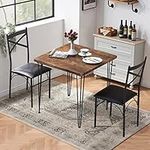 VECELO 3-Piece Dining Room Kitchen Table and Pu Cushion Chair Sets for Small Space, 2, Brown