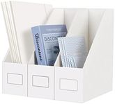 JiaWei Magazine File Holder 3 Pack, File Folder Holder, Foldable Magazine Rack, Cardboard File Organizer with Label, Storage Desk Organizer, Document Organizer, Book Bin for Office, Home, School-White