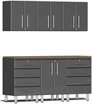 Ulti-Mate UG22072G 7-Piece Garage Cabinet Kit with Bamboo Worktop in Graphite Grey Metallic