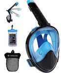 HELLOYEE Foldable Snorkel Mask Full Face Snorkeling Mask for Adults and Kids 180° Panoramic View Breathe Free Anti-Fog Anti-Leak Design with Detachable Camera Mount (Blue-Black, S/M)