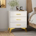 Giluta White Nightstand with Drawers, Modern Bedside Table with Gold Solid Metal Legs, Wood Side Table Bedroom,Sofa End for Hallway, 15.75" D x 19.7" W x 24" H