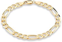 Miabella 18K Gold Over Sterling Silver Italian 7mm Solid Diamond-Cut Figaro Link Chain Bracelet for Men 7.5, 8, 8.5, 9 Inch 925 Made in Italy (9)