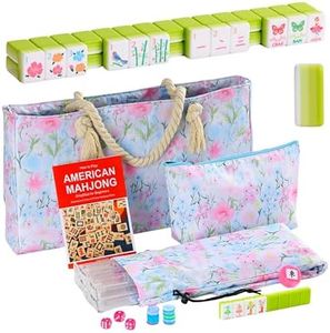 2026 American Mahjong Set Complete, 4-Layer 160 Green Mahjong Tiles, 4 All-in-One Transparent Mahjong Racks with Pushers, Majiang Tile Set with Blue Carrying Bag