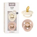 BIBS Colour Anatomical Soother 2-Pack, BPA Free Dummy Pacifier, Orthodontic Nipple. Natural Rubber Latex, Made in Denmark. 0-6 Months (Pack of 2), Ivory/Blush