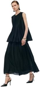 GOELIA Two Piece Skirt Set Women Black Summer Sets Outfits Tencel Blend Pleated Flowy Maxi Skirt and Tank Top Set for Women Elegant Classy Plus Size 2 Piece Skirt Set Vacation