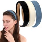 3PCS Leather Hard Headband Wide PU Padded Headband Retro Style Hair Band Fashion Comfortable Headbands for Women and Girls (Black+White+Grey Green)