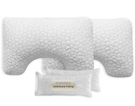 Pharmedoc Adjustable Shredded Memory Foam Curved Pillow - Side Sleeper Pillow - Deep Center - Neck Pillow for Pain Relief - Queen Bed Pillow 2 Pack