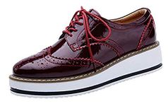 DADAWEN Women's Lace-Up Chunky Cleated Platform Wingtips Oxford Shoes Red Size 8