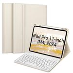 Fintie Keyboard Case for iPad Pro 11-inch M4 (2024) - Protective Soft TPU Back Stand Cover with Pencil Holder, Magnetically Detachable Wireless Bluetooth Keyboard, Starlight