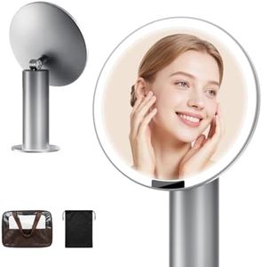 SJZX Silver Lighted Makeup Mirror with Travel Case & 10X Magnification, Rechargeable Vanity Mirror with Lights, 70 LED 3CCT Lighting, Portable Mirror for Desk & Travel, Gift for Women Wife Girlfiend