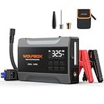 WOLFBOX 2000A Car Battery Booster Jump Starter with Air Compressor, 2500mAh Car Jump Starter for 5L Gas Engines, 12V Portable Tire Inflator with LED Display, Emergency Light, Jumper Cables