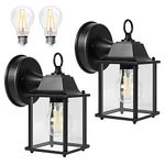 TOPKDA 2 Pack Outdoor Wall Light, Exterior Waterproof Wall Sconce Light Fixtures, Black Front Door Wall Lantern with Clear Glass Shade, Aluminum Anti-Rust Porch Lights for Garage, A19 Bulbs Included