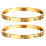 Womens Gold Bracelets Bangle Gifts - 2Pcs 18K Gold Plated Love Cubic Zirconia Bangle Crystal Friendship Jewelry,Wedding Party Christmas Valentines Day Birthday Gift for Her Girlfriend Sister Daughter,