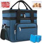 23L Extra Large Expandable Insulated Cooler Lunch Box for Men Double Deck Leakproof Heavy Duty Lunch Bag with 4 Ice packs&2 Snack Bags for Adult/Construction/Women/Work/Picnic/Camping - Blue