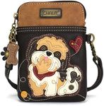 CHALA Chala Crossbody Cell Phone Purse-Women Canvas and PU Leather Multicolor Handbag with Adjustable Strap, Shih Tzu - Dark Brown