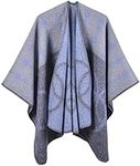 Miaikvs Women poncho Cape Reversible Oversized Warm Open Front Shawl Scarf Wrap Cardigan Blanket Wraps（Grey-blue）