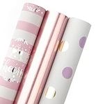 WRAPAHOLIC Wrapping Paper Roll - Rose Gold and Pink Set for Birthday, Holiday, Wedding, Baby Shower - 3 Rolls - 30 inch X 120 inch Per Roll