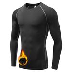 Sillictor Mens Thermal Top Long Sleeve Quick Dry Cycling Running Base Layer Mens Ski Underlayer Fleece Compression Sports Hiking Football Training T Shirts High Wicking Muscle Support 3235 Black 2XL