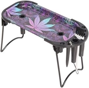 Foldable Metal Rolling Tray, Large Purple Multi-Purpose Folding Metal Tray, 9.4 x 4.13 inches Table Organizer Kit Including Tools Packer Brush Plugs Purple Leaf