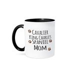 3dRose 3dRose Cavalier King Charles Spaniel Dog Mom - Doggie by breed - brown muddy paw prints - doggy lover owner - Two Tone Black Mug, 11oz (mug_154093_4), Black/White