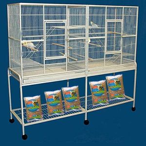 64" Extra Large Double Flight Bird Wrought Iron Double Breeding Cage Slide Out Divider 3-Levels Bird Parrot Cage Cockatiel Conure Bird Cage with Removable Stand on Wheels