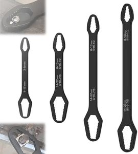 Morekfly Universal Torx Wrench Set 4-Piece, Double Head Adjustable Wrench Kit Professional Multi-function Hand Tool, Anti-slip Small Wrench for Home Car Bike Repair Mechanical Work (Black)