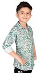 BLUETRON Boys Long Sleeve Cotton Lining Printed Collared Shirts (12-13 Years, White & Green)