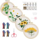 NEWSEE 4 Sets of Starter Kits for Embroidery Beginners, Cross Stitch kit, Embroidery Starter Kit Including Embroidery Hoop, Color Threads and Embroidery Scissors(Organza-Floral)