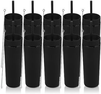 Volhoply 16oz Plastic Skinny Tumbler with Lid and Straw Bulk 10 Pack,Insulated Double Wall BPA Free Matte Acrylic Tumblers,Iced Coffee Travel Reusable Party Cup,Customizable DIY Gifts(Black,10 Set)