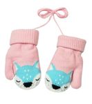 iEasey Cute Baby Winter Knitted Warm Mittens On String 0-3 Years Infant Toddler Fox Thick Fleece Lined Gloves Kid Thermal Ski Snow Gloves Cold Weather Hand Warmer for Baby Girls Boys Xmas Gift,Pink