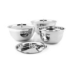 Shri & Sam Stainless Steel Serving Bowl with Stainless Steel Lid, 3 Pieces, Silver (Tezon)