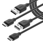 Amazon Basics 2-Pack USB-C to USB-A 2.0 Fast Charge and Data Transfer Cable, 480Mbps Speed, USB-IF Certified, for Apple iPhone 15, iPad, Samsung Galaxy, Tablets, Laptops, 1.8 m, Black