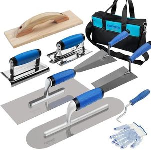Konvixon 10PCS Concrete Trowel Set, Masonry Hand Tool Set Includes Large Flat Finishing and Pool Trowel, Wood Float, Concrete Edger and Groover, Margin Gauging, Wire Twister, Gloves & Carry Bag