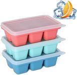 KIYOKI Ice Cube Trays for Freezer 3 Pack - Mini Ice Cube Trays with Lid & Easy-Release Silicone Bottom, Stackable Small Ice Cube Molds, Blue+Red+Mint Green