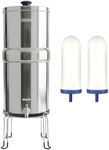 Armour Stainless Steel Gravity Water Filter System – Countertop Water Filter with 2 FTO Plus Ceramic Filters for Lead, Fluoride & Virus Removal - NSF Certified Water Filtration - Filter with Stand
