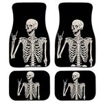 BIGCARJOB Funny Skeleton Black Car Mat 4pcs Set Front Floor Mat with Back Mat,Automotive Interior Universal Premium Carpet,Rock and Roll Designs Auto Decorative