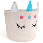 Toy Storage Basket, Woven Kids Laundry Basket Unicorn Basket Gift, Cute Laundry Hamper Nursery Decor Bedroom Foldable Basket for Baby, Pets Storage Organiser for Toys, Clothes, White (40 * 35 * 30cm)