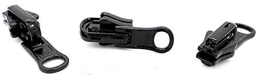 Zipper Repair Kit - #5 YKK Vislon Reversible Fancy Sliders - Choose Your Color - (3 Sliders Per Pack & 6 Top Stops) Made in The United States (Black)