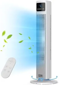 Abolee Tower Fan for Bedroom, Quiet Floor Fan with Remote, 90° Oscillating Fans with 4 Speeds, 4 Modes, 27ft/s Velocity, 12H Timer, 2024 New Standing Fans for Home, for Indoor Bedroom Office White
