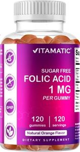 Vitamatic Folic Acid Gummies 1000 mcg (1 mg) - an Essential Prenatal Vitamins for Mom & Baby - Vitamin B9 - 120 Vegan Gummies