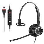 Arama USB Headset with Microphone for PC Laptop, Mono Wired Computer Headphone with Noise Cancelling Mic & In-line Control for Business Home Office Call Center Online Class Skype Zoom