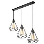 Modern Rectangle 3 Way Ceiling Pendant Cluster Light Fitting Cage Style Light UK (Black Diamond Cage)