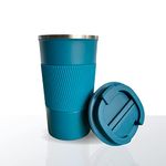 YELONA Aqua Blue 510 ML Insulated Stainless Steel Coffee Tea Tumbler for Hot Cold Beverages Portable Travel Mug Leak Proof Sipper Lock Lid Thermos Multipurpose for Home Office Gifts