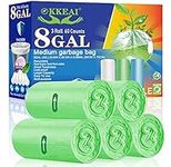 OKKEAI Kitchen Medium Garbage Bags 8 Gallon Biodegradable Kitchen Trash Bags 30 litres Wastebasket Bin Liners for Home Office, Lawn,Bathroom Fits 7-10 Gallon Bins,Green 60 Counts