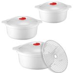 3 Pack Microwave Bowls with Lids,3 Sizes Microwave Soup Bowl with Steam rack,Dishwasher Safe Microwave Dishes for Ramen Noodle College Dorm Microwave Cookware Supplies