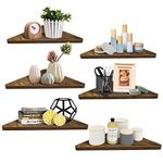 HORLIMER Corner Wall Shelf Rustic Wood Floating Corner Shelves for Home Kitchen Bedroom Living Room Office Nursery, Pack of 6