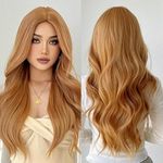 Hymaa Long Golden Blonde Wavy Wigs for Women Wig Body Middle Part Hair Heat Resistant Wig Synthetic Natural Looking for Daily Party Use(26 inch, Blonde) Free Wig Cap