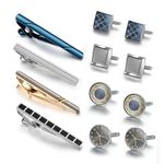 Wynameleri Mens Tie Clips and Cufflinks Set 12 PCS Formal Business Shirts Dress Necktie Pins Buttons Cuff Link Box Packed T0408028