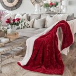 DaDa Bedding Valentine Hearts Luxury Faux Fur Red Blanket - Romantic Couples 2 Person Plush Gift Idea | White Sherpa Backside - Soft Warm Cuddly Fluffy - Large Queen Size Reversible - 90" x 90"