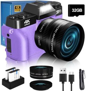 2024 Upgrade VJIANGER Digital Camera for Photography 4K 56MP Vlogging Camera for YouTube with WiFi, 180° Flip Screen, 16X Digital Zoom, 52mm Lens, 2 Batteries, 32GB Micro SD Card(Purple)